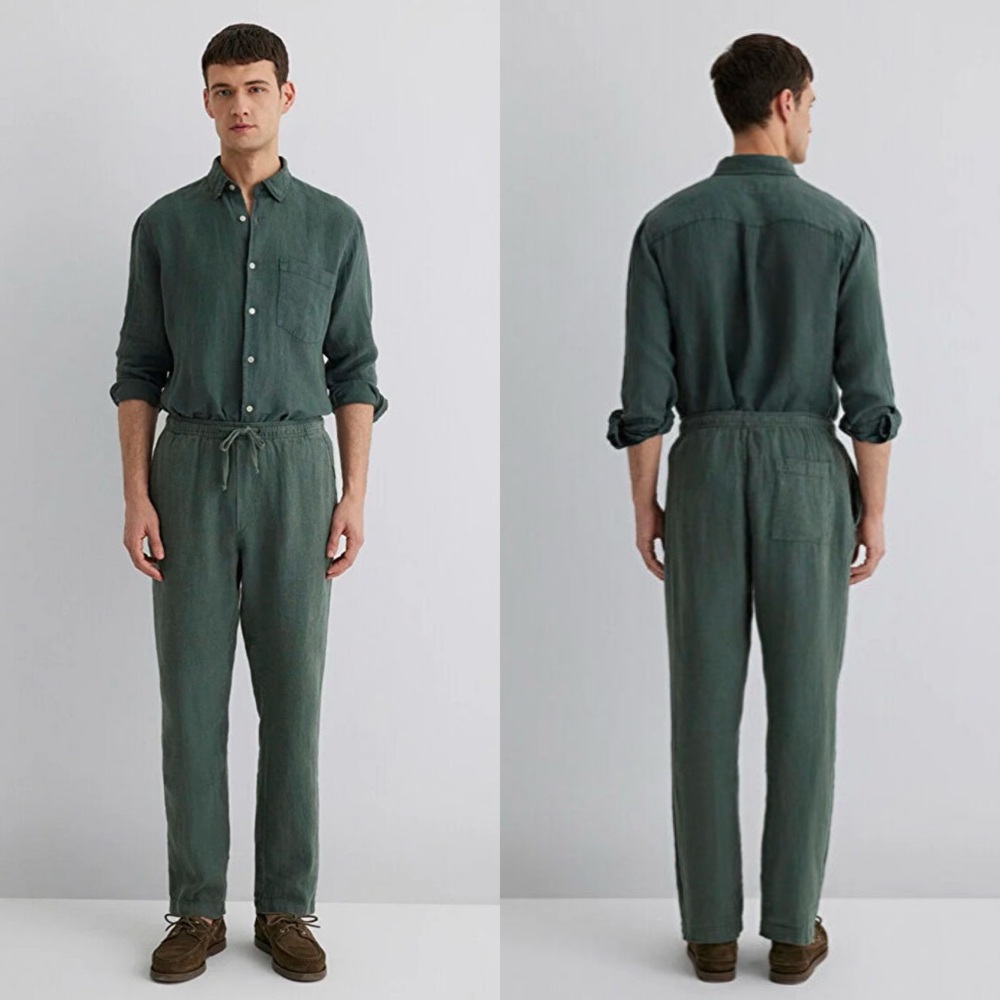 Mavi Men’s 100% Linen Drawstring Relaxed Pants in Urban chic green Size Large